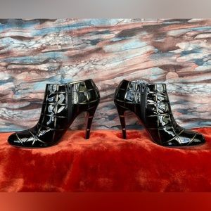 Christian Louboutin patent leather booties with gold detailing, like new!